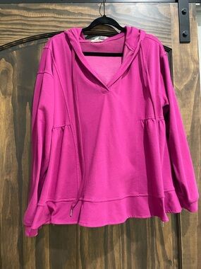 Cotton Bleu Women's Bright Pink Hooded Pullover Sweatshirt